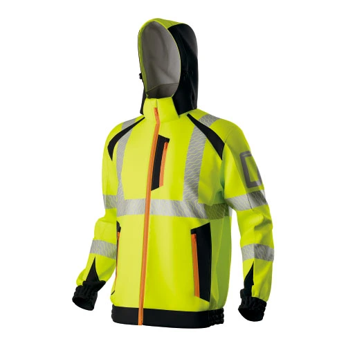 Jaqueta com capuz softshell impermeável HI-VIS elástico