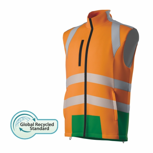 HI-VIS bodywarmer isolado com zíper completo reciclado